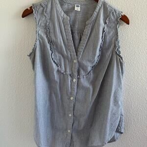 Old Navy Striped Button Tank Cotton Coastal Grandma Large